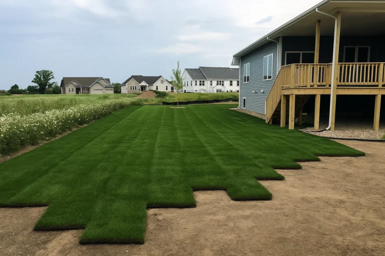 Completed sod installation showing a full