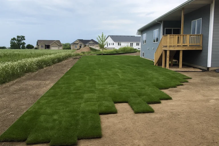 Completed lawn edge where sod meets a planting bed after a Sod Installation Service by Worthy Landscaping in Montgomery County.