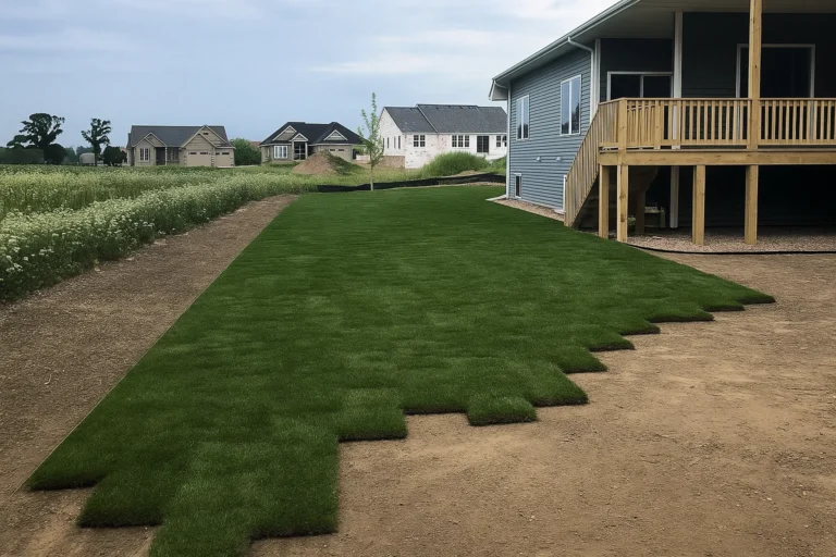 Finished side yard lawn ready for everyday use after a Sod Installation Service by Worthy Landscaping in Montgomery County.