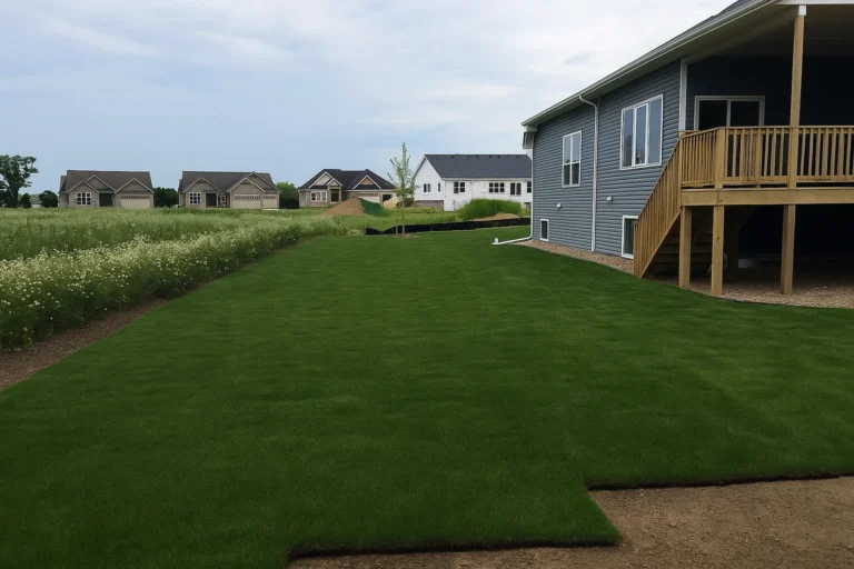 Side yard transformation showing complete green coverage after a Sod Installation Service by Worthy Landscaping in Montgomery County.