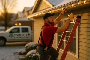 and glowing reindeer in the yard.
