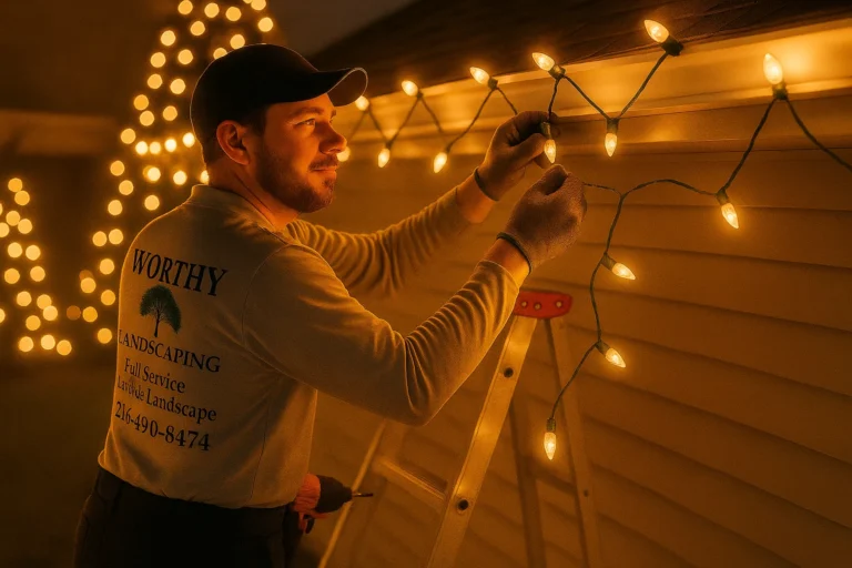 Exterior Christmas light installation service from Worthy Landscaping