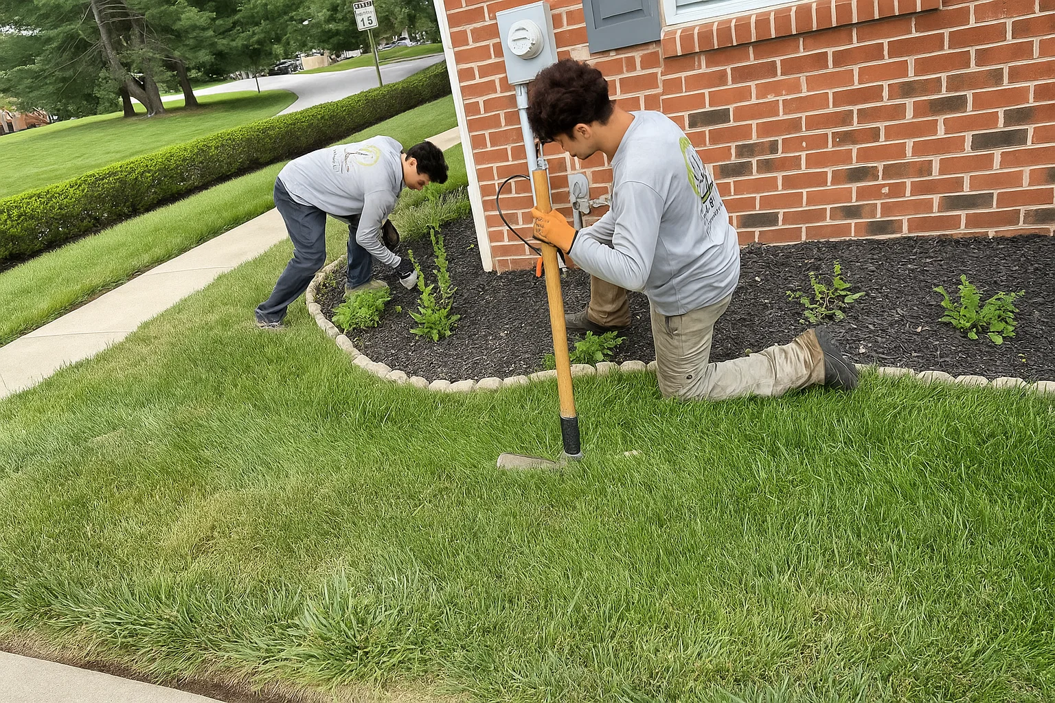 Icon showing flower bed care and landscape planting