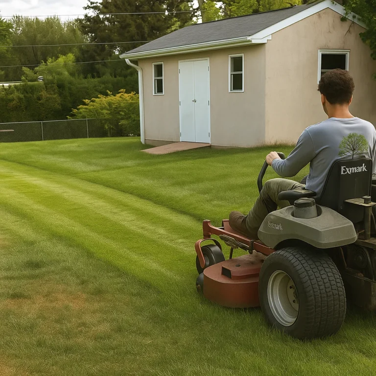 crew member focusing on straight lines while the company vehicle provides on‑site branding.