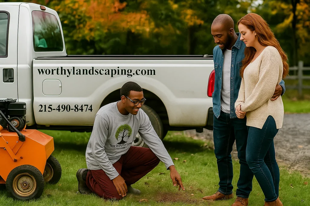 deeply colored lawn after aeration service.
