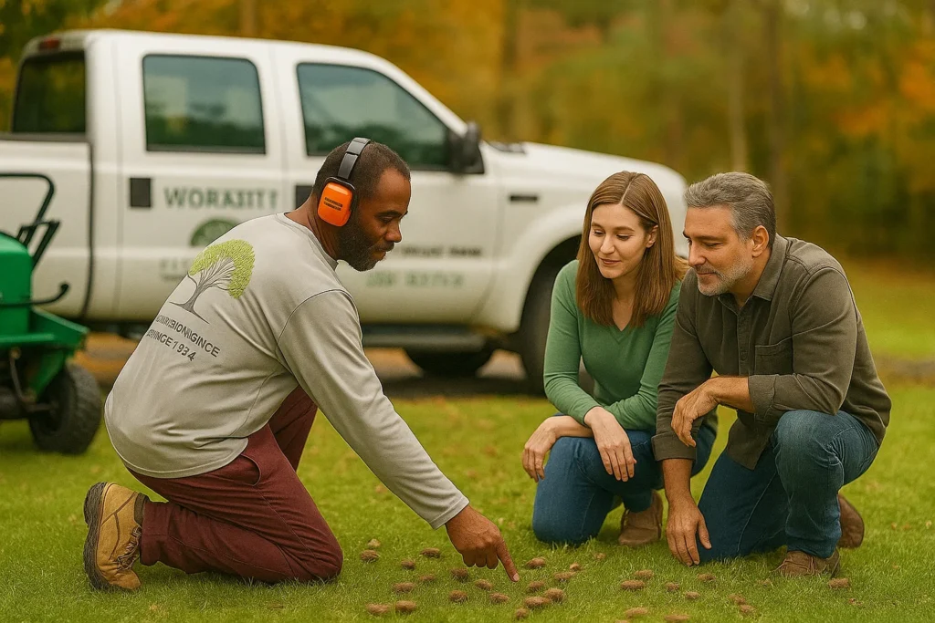 green grass after aeration and overseeding.