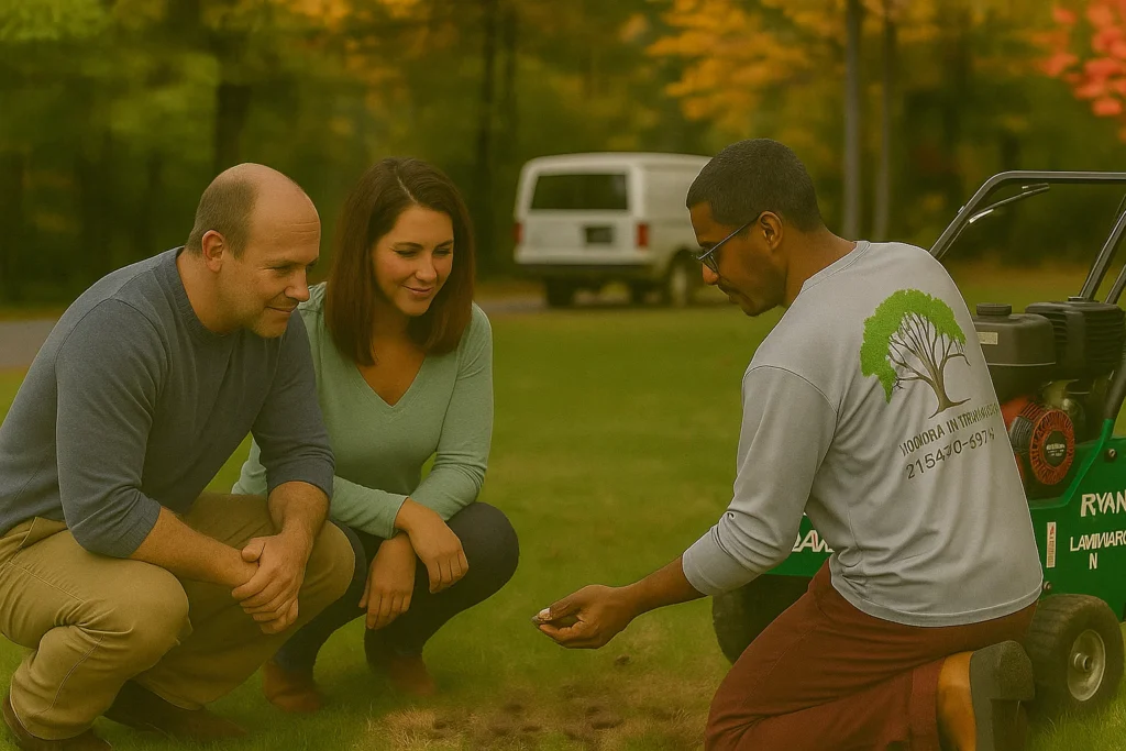 placing soil plugs on a small mat to show structure to the homeowners.