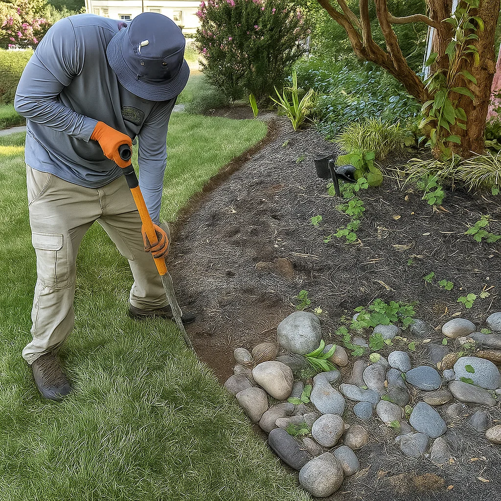 branded truck and mower together emphasizing a full‑service lawn care fleet for neighborhood routes.