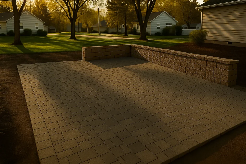 Hardscaping Services by Worthy Landscaping in Delaware County capturing a multi-tier stone patio with wide steps