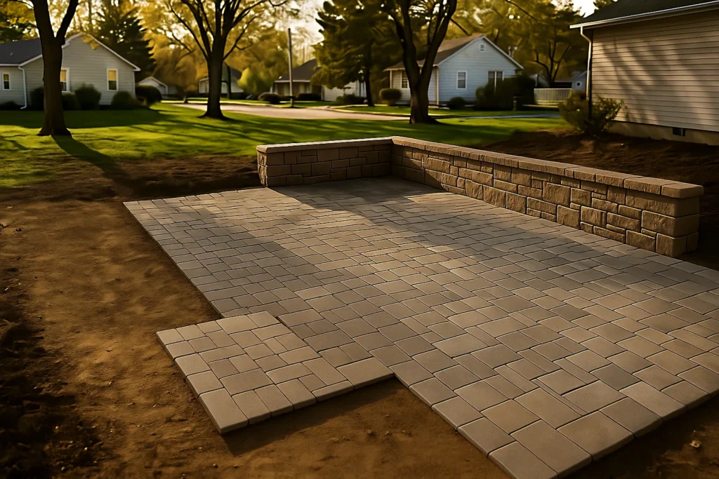 bordered by decorative river rock