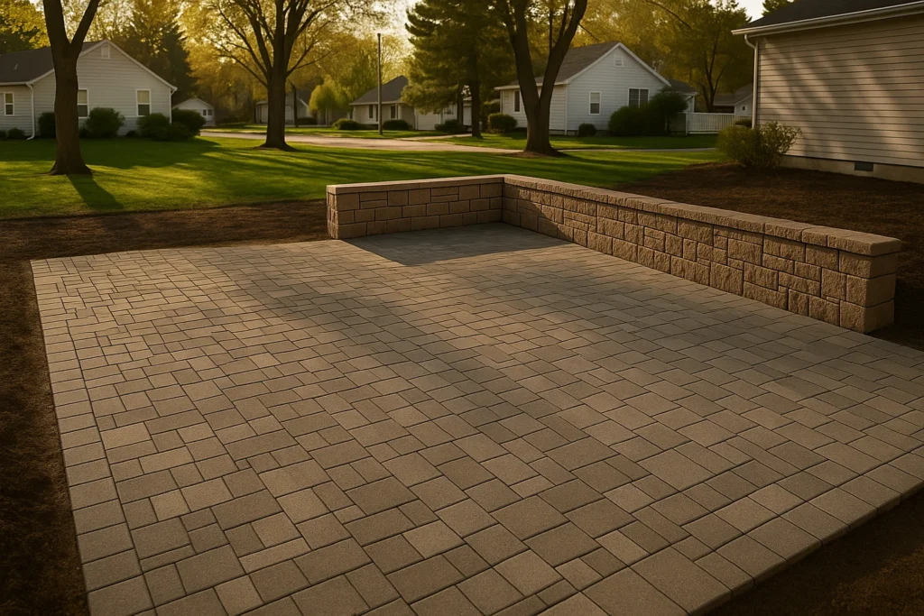 and neatly planted shrubs near the AC unit.
