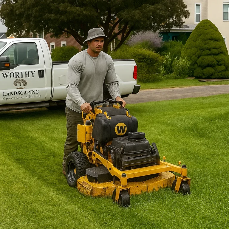 large open lawn being cut with long passes to minimize mower turns and soil compaction.