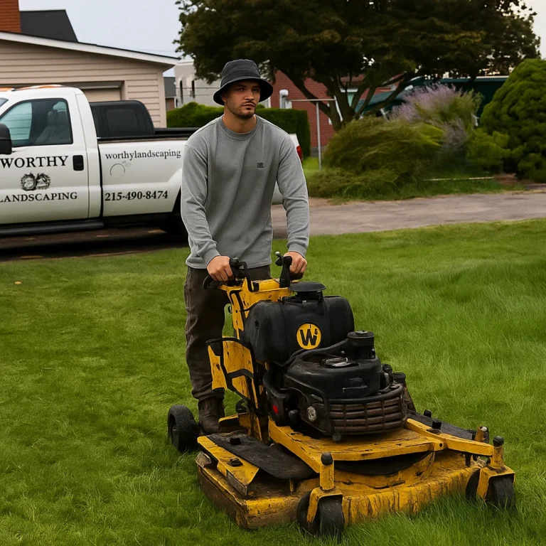 finishing the last stripes so the rows align perfectly with the garage and patio.