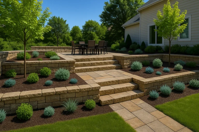 and shrubs around the outdoor AC unit.