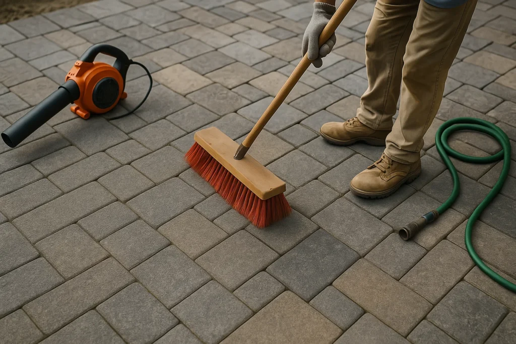 Hardscaping Services by Worthy Landscaping in Delaware County featuring a multi-level patio design with wide paver steps