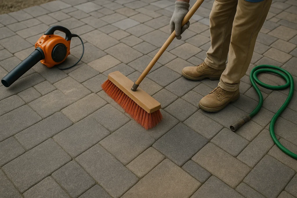 and hoses resting on the stone surface.