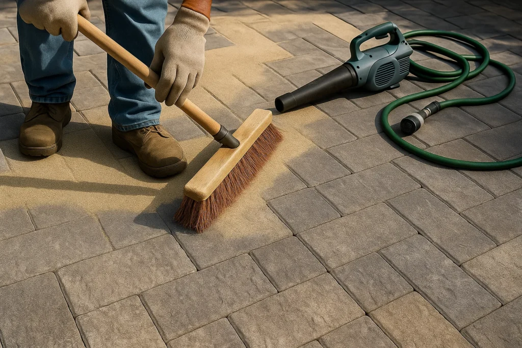 Hardscaping Services by Worthy Landscaping in Montgomery County highlighting a family backyard with a multi-level stone patio