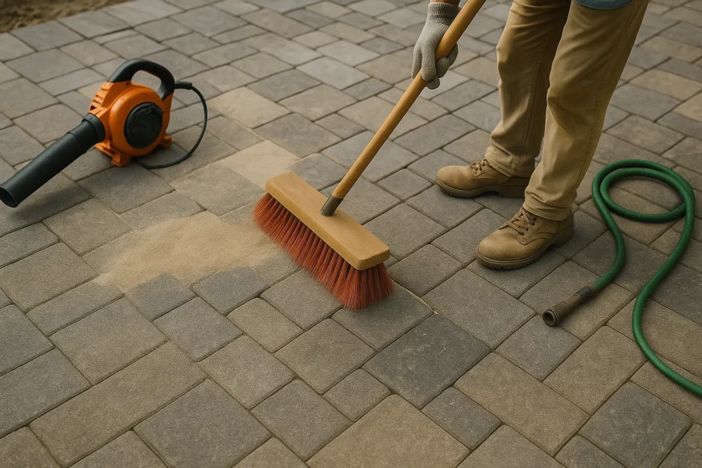Hardscaping Services by Worthy Landscaping in Delaware County showcasing a compact side-yard paver walkway between a home and privacy fence