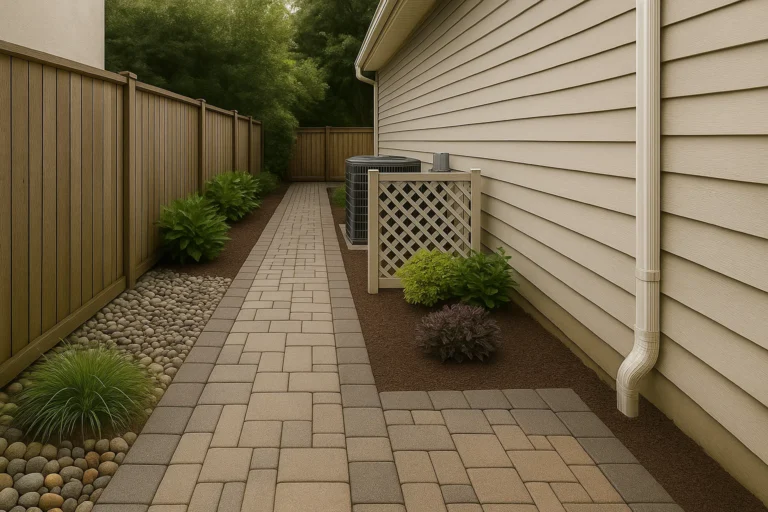 and shrubs surrounding the AC equipment.