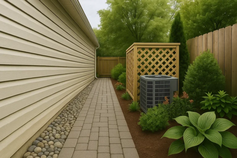Hardscaping Services by Worthy Landscaping in Delaware County capturing a side-yard paver path running between house and fence