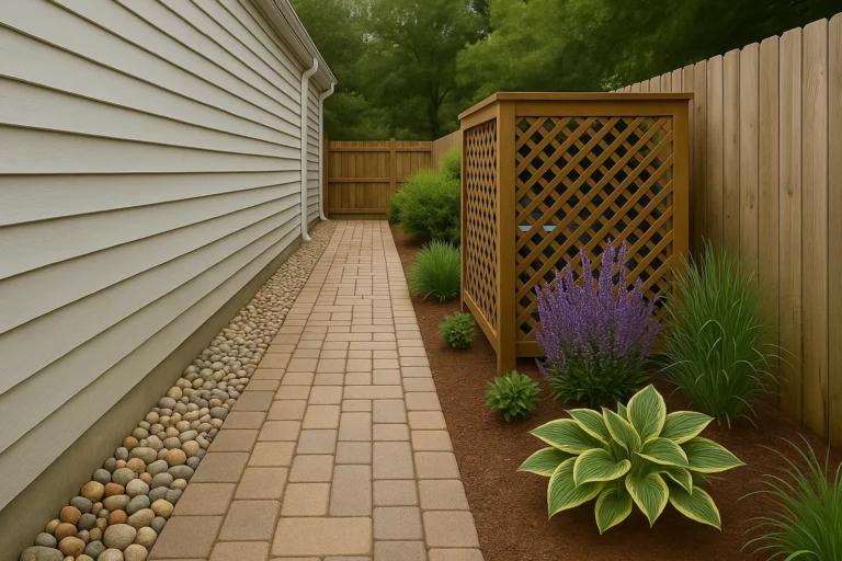 and shrubs near the AC unit.