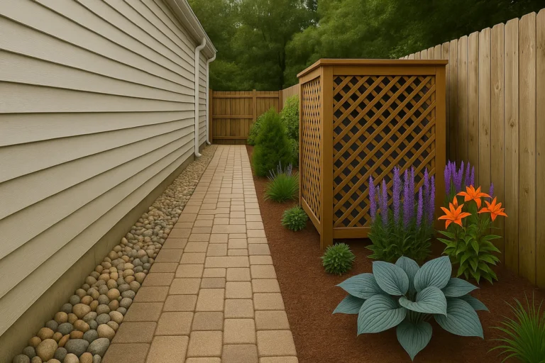 Hardscaping Services by Worthy Landscaping in Montgomery County featuring a tidy service walkway with pavers