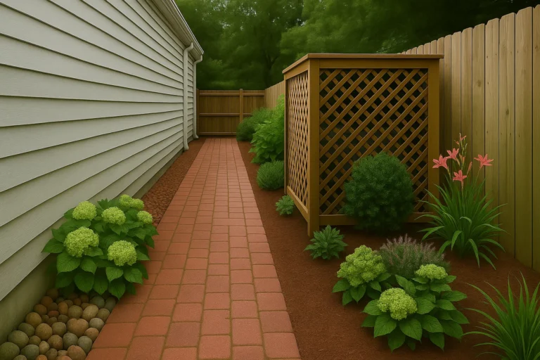 Hardscaping Services by Worthy Landscaping in Delaware County capturing a landscaped backyard with a multi-level stone patio