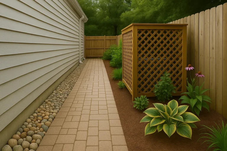 edged with river rock