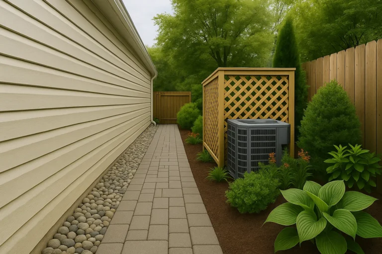 Hardscaping Services by Worthy Landscaping in Montgomery County highlighting a clean paver walkway between the house and privacy fence