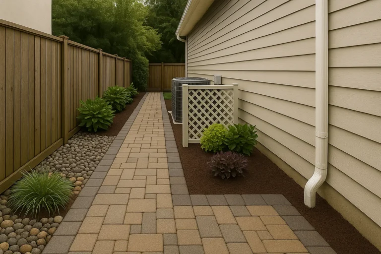 Hardscaping Services by Worthy Landscaping in Montgomery County capturing a multi-level backyard stone patio with broad paver stairs